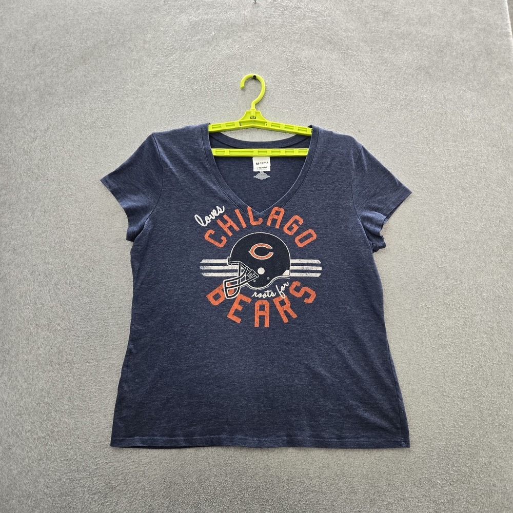 Chicago Bears Women‎ Shirt M Blue Graphic Activewear Logo V-Neck Pullover